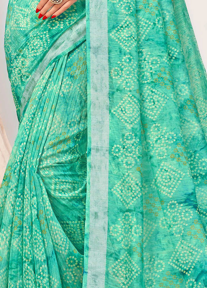 Turquoise Cotton Saree With Blouse Piece - Indian Silk House Agencies