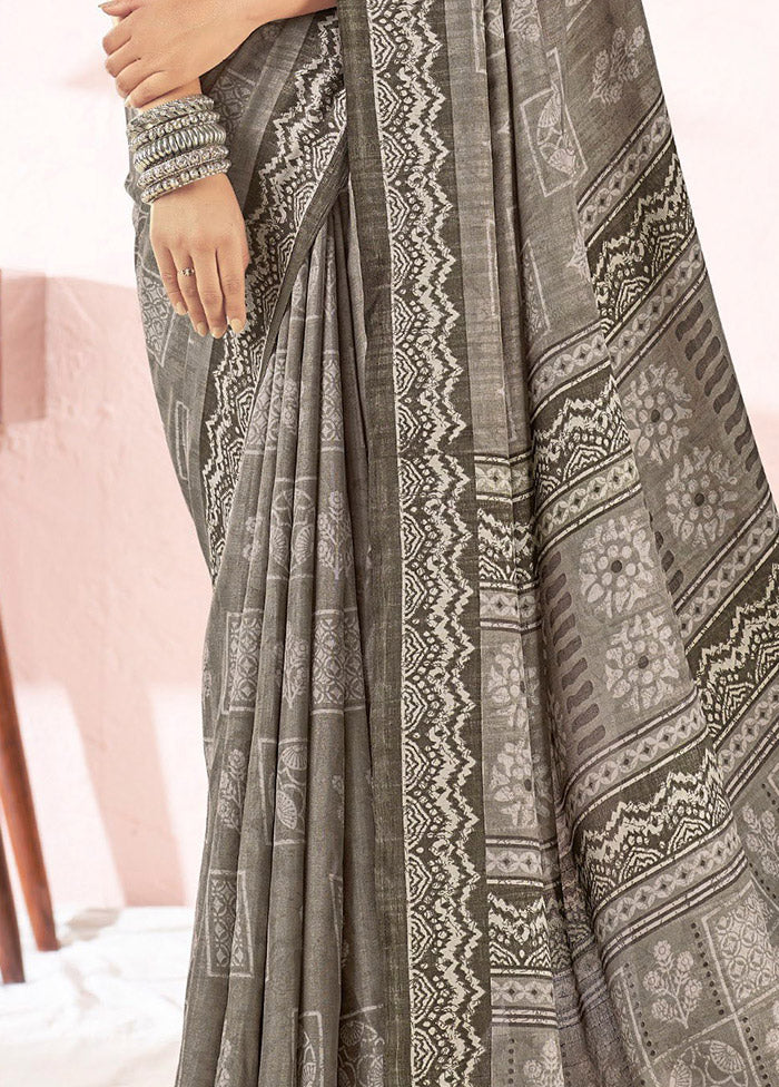 Grey Dupion Silk Saree With Blouse Piece - Indian Silk House Agencies