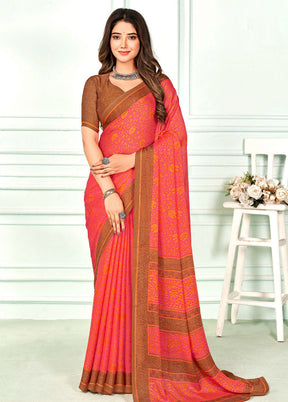 Pink Chiffon Silk Saree With Blouse Piece - Indian Silk House Agencies