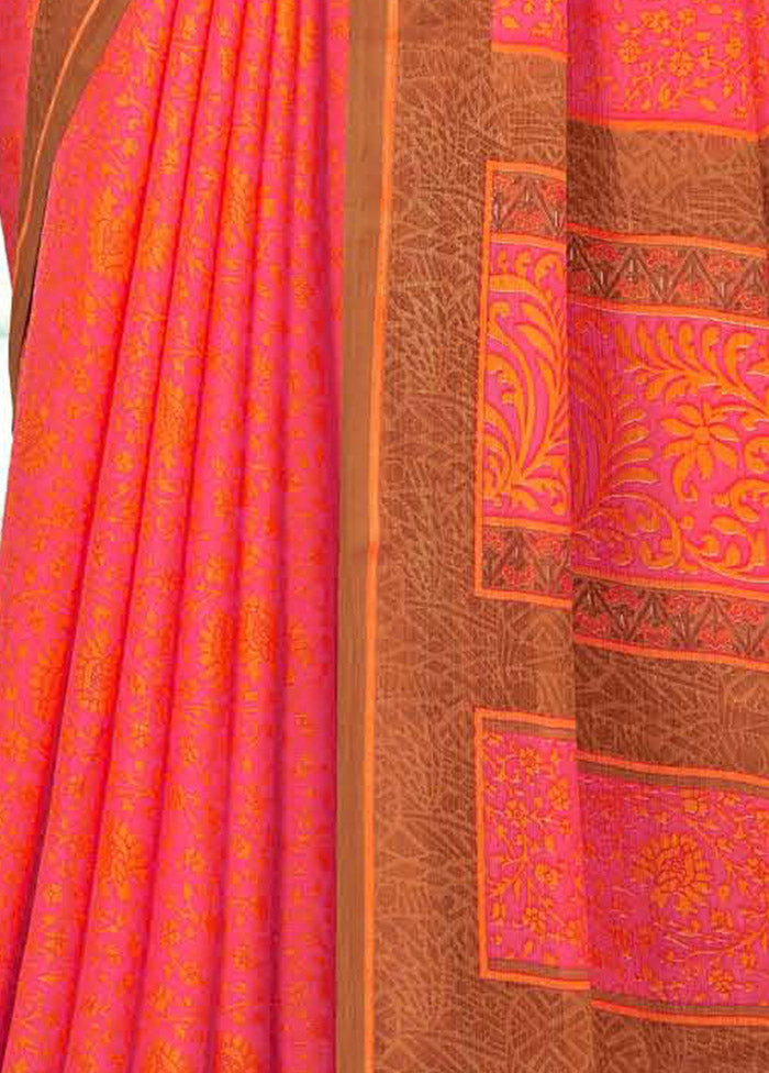 Pink Chiffon Silk Saree With Blouse Piece - Indian Silk House Agencies