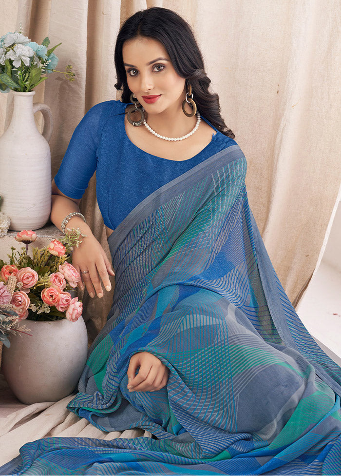 Multicolor Chiffon Silk Saree With Blouse Piece - Indian Silk House Agencies