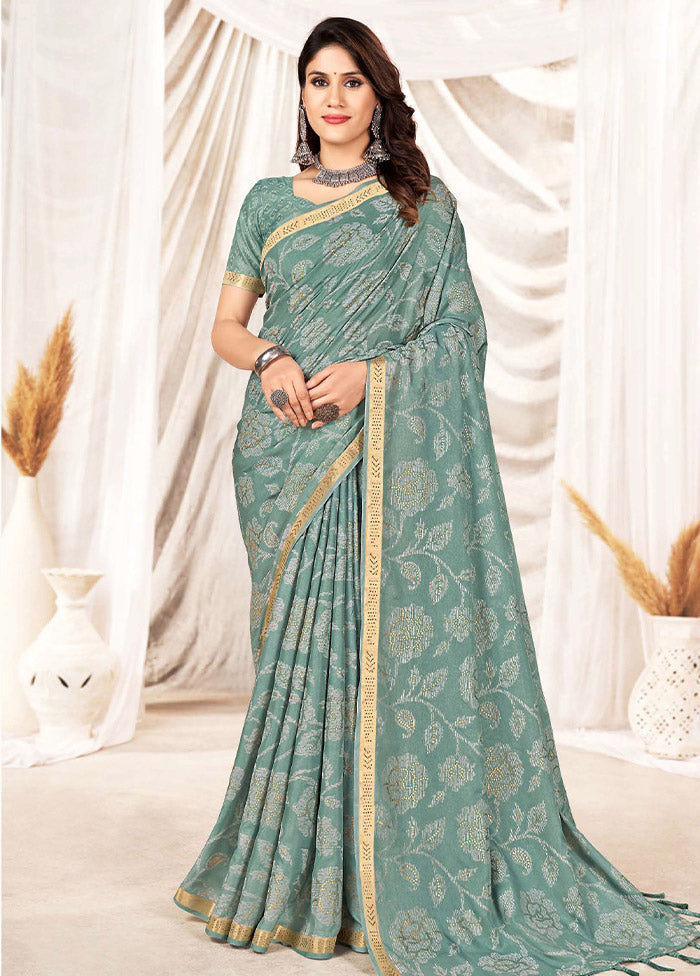 Sea Green Dupion Silk Saree With Blouse Piece - Indian Silk House Agencies