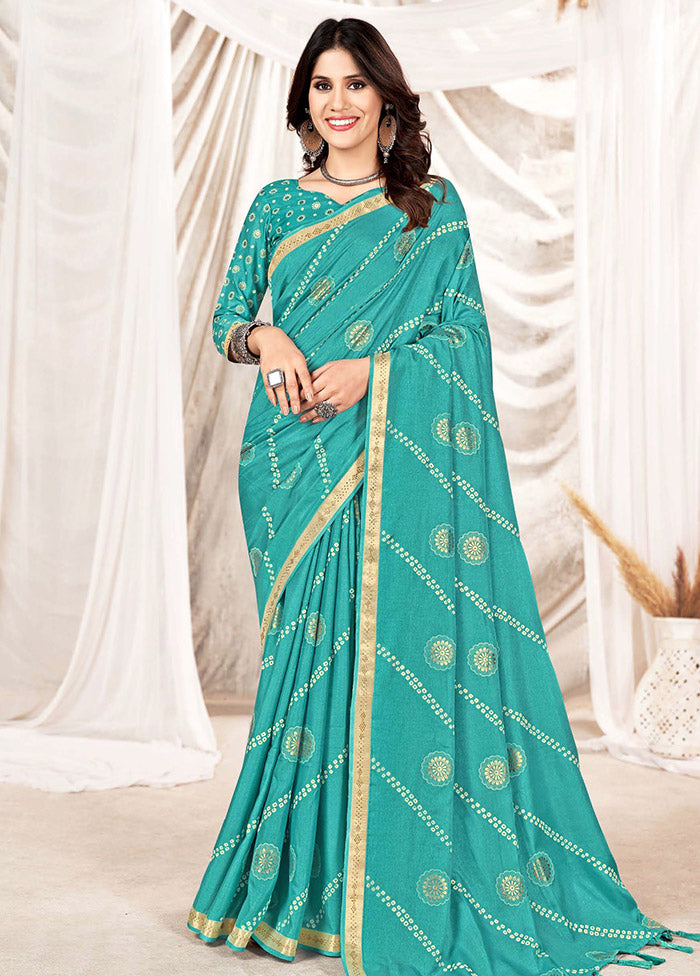 Turquoise Dupion Silk Saree With Blouse Piece - Indian Silk House Agencies