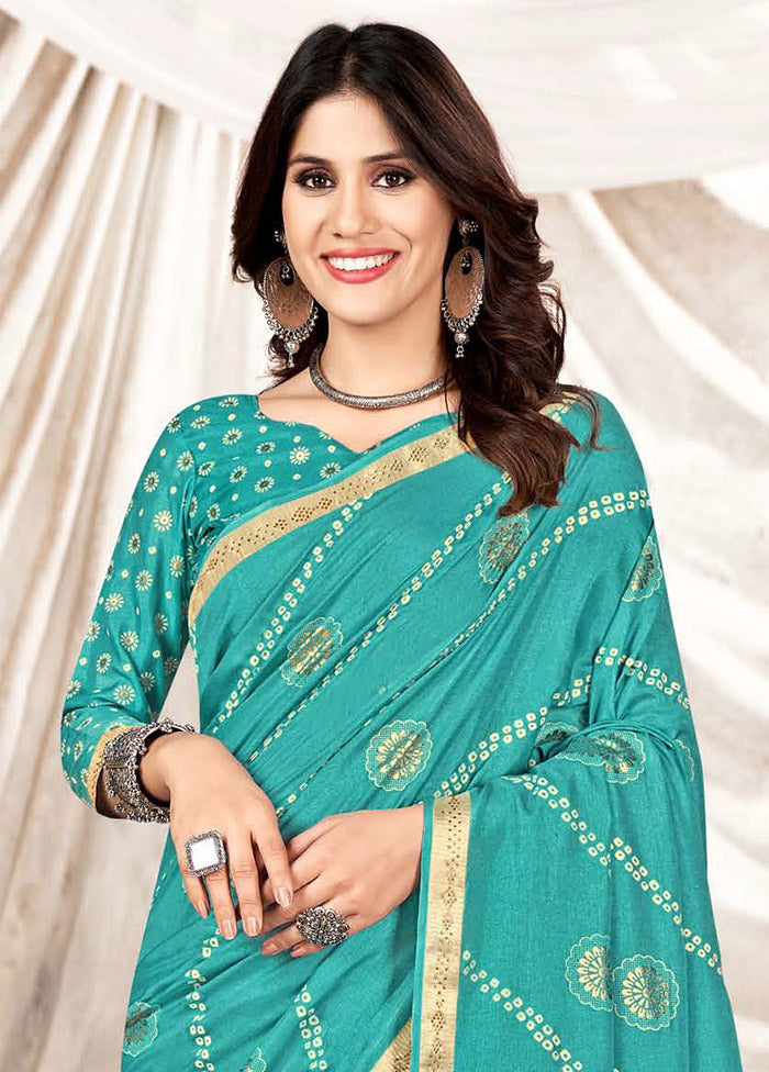 Turquoise Dupion Silk Saree With Blouse Piece - Indian Silk House Agencies