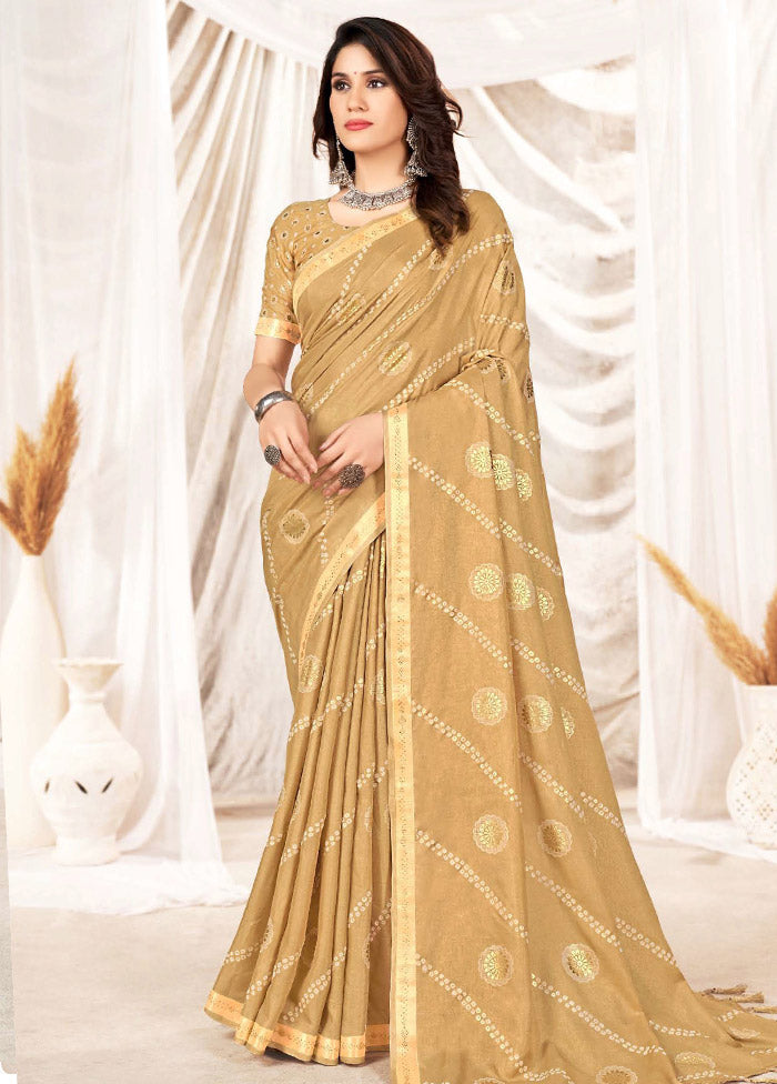 Gold Dupion Silk Saree With Blouse Piece - Indian Silk House Agencies