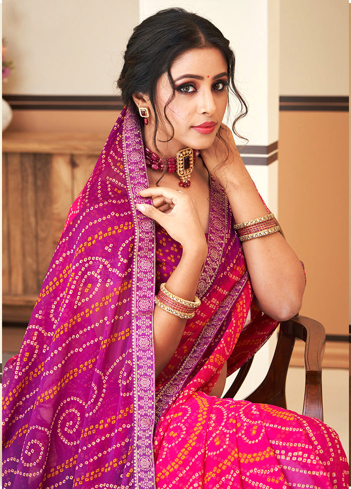 Magenta Chiffon Silk Saree With Blouse Piece - Indian Silk House Agencies