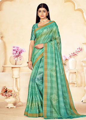 Sea Green Dupion Silk Saree With Blouse Piece - Indian Silk House Agencies