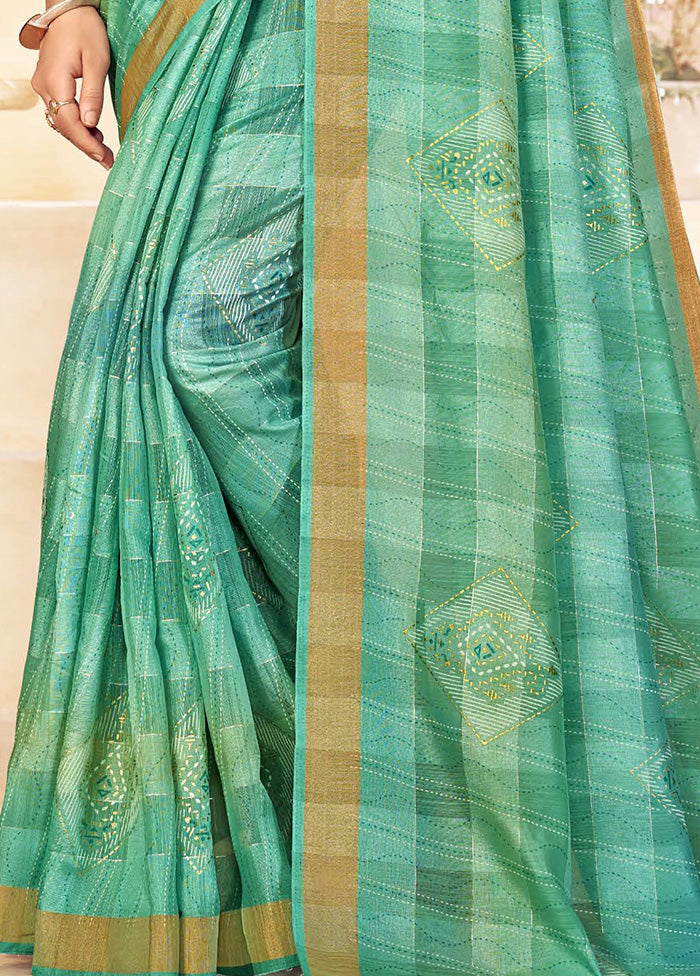 Sea Green Dupion Silk Saree With Blouse Piece - Indian Silk House Agencies