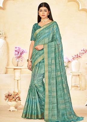 Sea Green Dupion Silk Saree With Blouse Piece - Indian Silk House Agencies