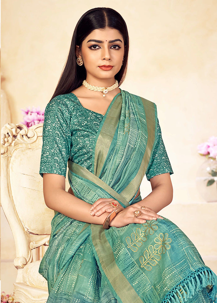 Sea Green Dupion Silk Saree With Blouse Piece - Indian Silk House Agencies