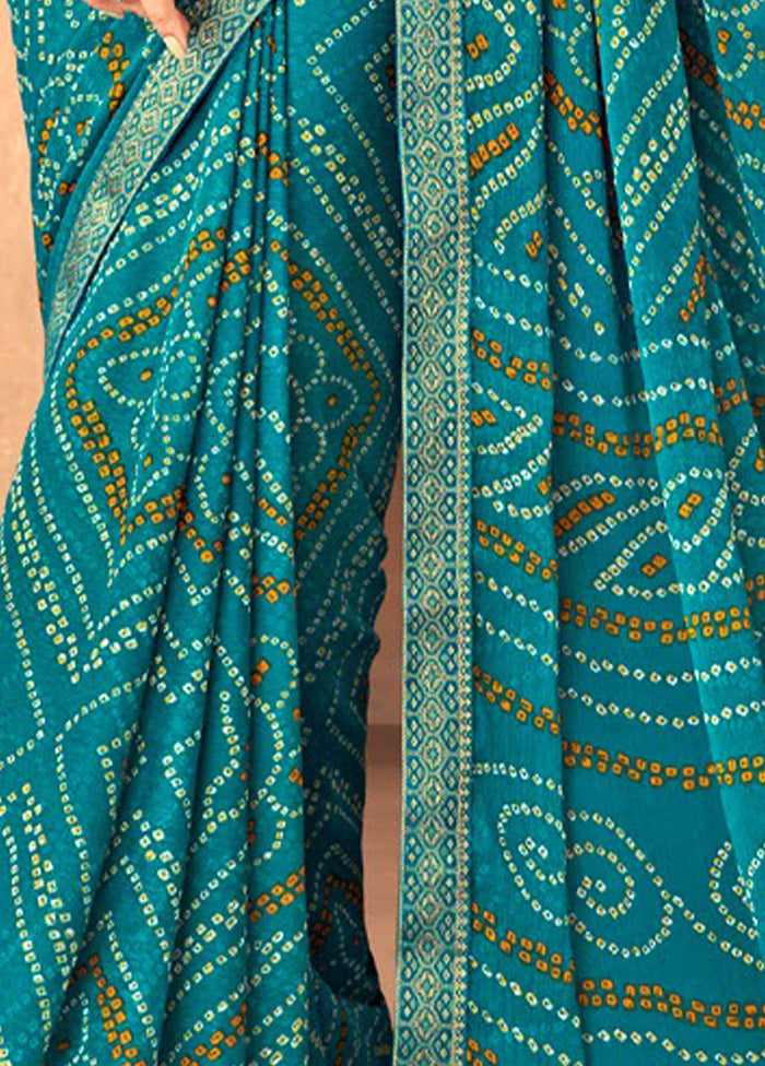 Turquoise Chiffon Silk Saree With Blouse Piece | Indian Silk House Agencies