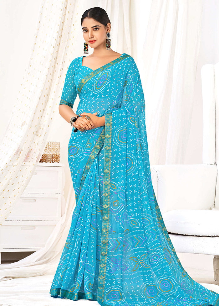 Sky Blue Chiffon Silk Saree With Blouse Piece - Indian Silk House Agencies