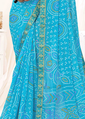 Sky Blue Chiffon Silk Saree With Blouse Piece - Indian Silk House Agencies