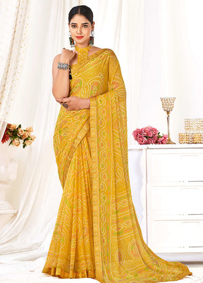 Mustard Chiffon Silk Saree With Blouse Piece - Indian Silk House Agencies