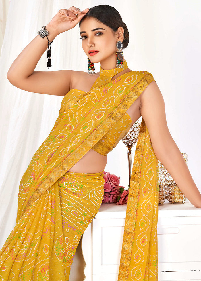 Mustard Chiffon Silk Saree With Blouse Piece - Indian Silk House Agencies