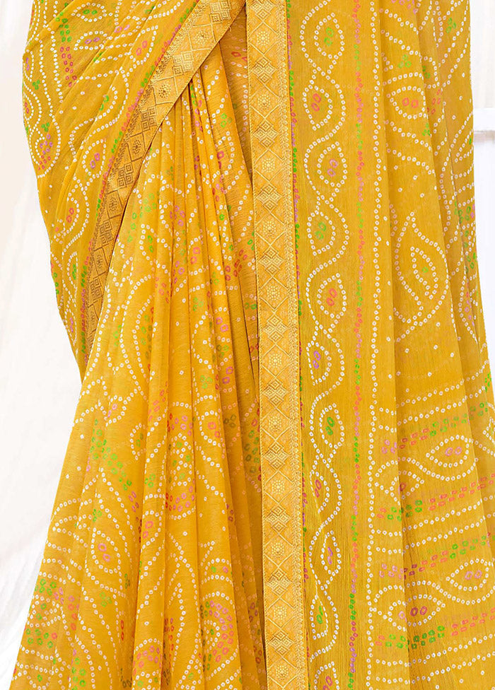 Mustard Chiffon Silk Saree With Blouse Piece - Indian Silk House Agencies