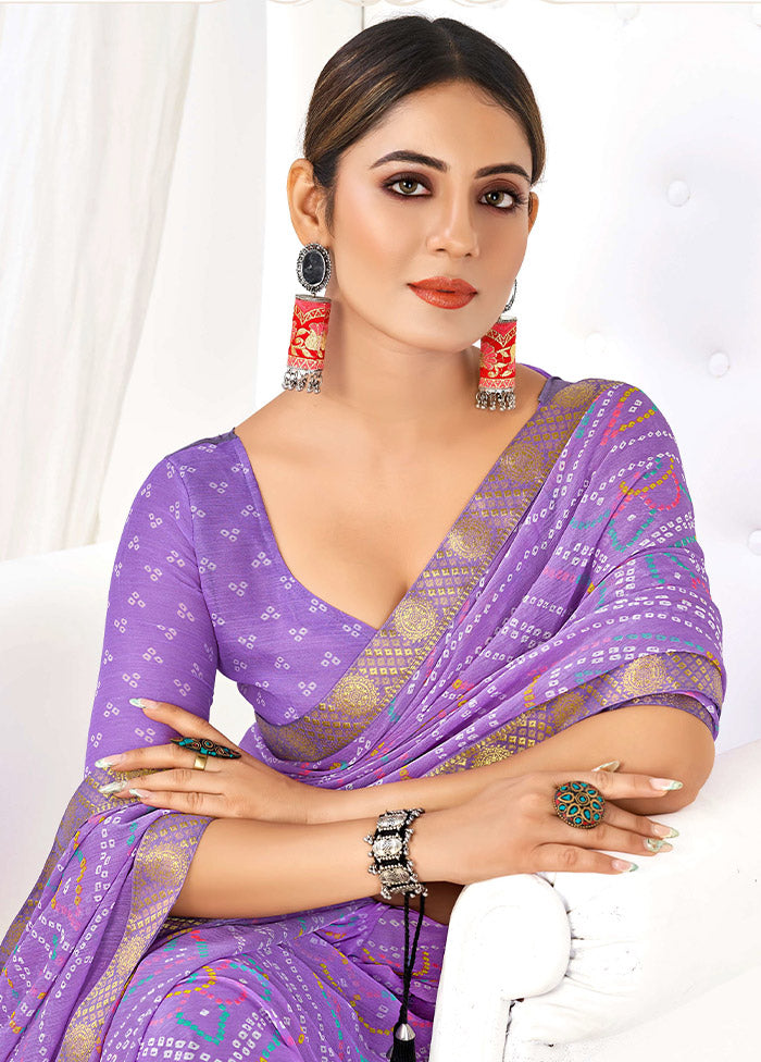 Light Purple Chiffon Silk Saree With Blouse Piece - Indian Silk House Agencies