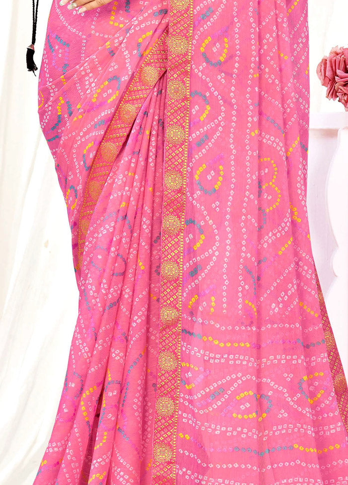 Pink Chiffon Silk Saree With Blouse Piece - Indian Silk House Agencies