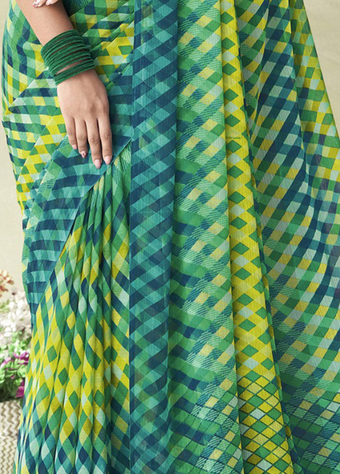 Teal Chiffon Silk Saree With Blouse Piece - Indian Silk House Agencies