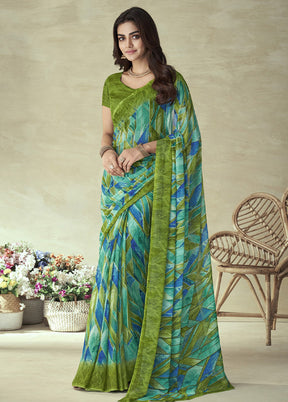 Olive Green Chiffon Silk Saree With Blouse Piece - Indian Silk House Agencies