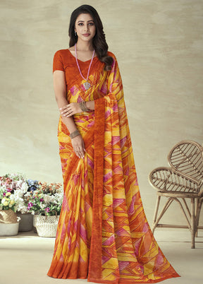 Orange Chiffon Silk Saree With Blouse Piece - Indian Silk House Agencies