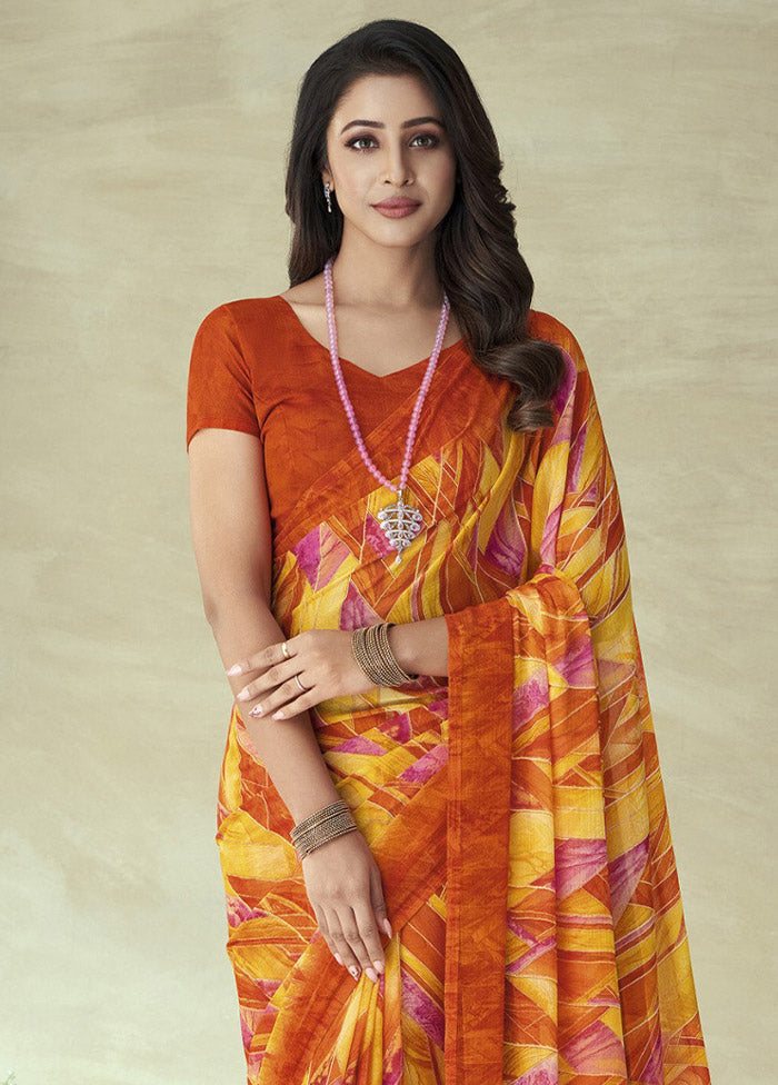 Orange Chiffon Silk Saree With Blouse Piece - Indian Silk House Agencies