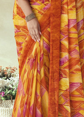 Orange Chiffon Silk Saree With Blouse Piece - Indian Silk House Agencies