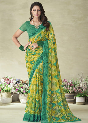 Sea Green Chiffon Silk Saree With Blouse Piece - Indian Silk House Agencies