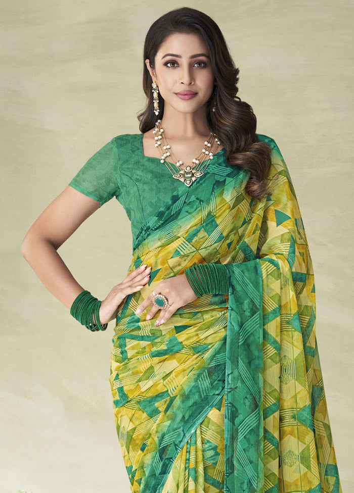 Sea Green Chiffon Silk Saree With Blouse Piece - Indian Silk House Agencies