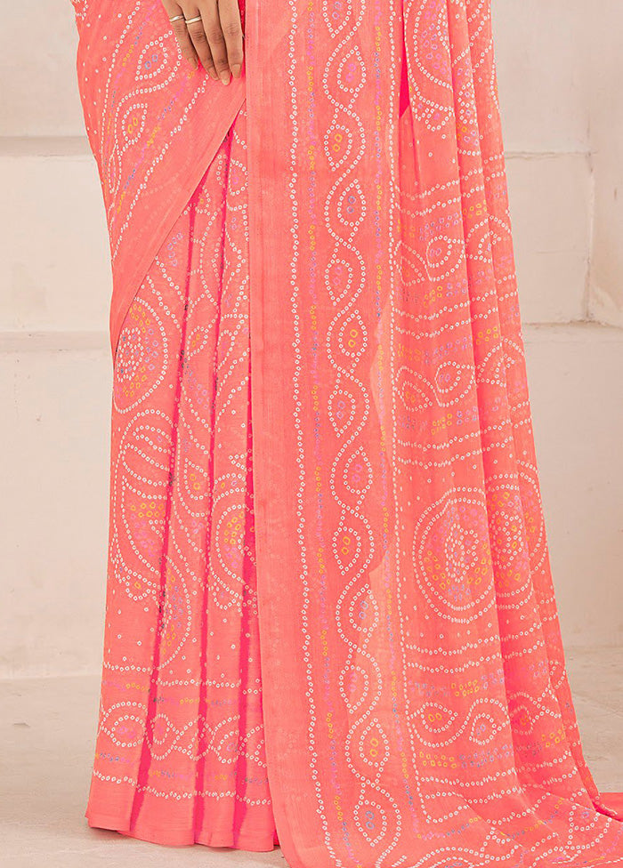 Peach Chiffon Silk Saree With Blouse Piece - Indian Silk House Agencies