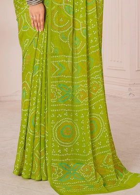 Olive Green Chiffon Silk Saree With Blouse Piece - Indian Silk House Agencies