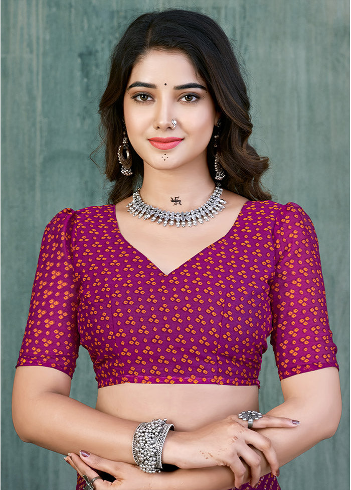 Purple Chiffon Silk Saree With Blouse Piece - Indian Silk House Agencies