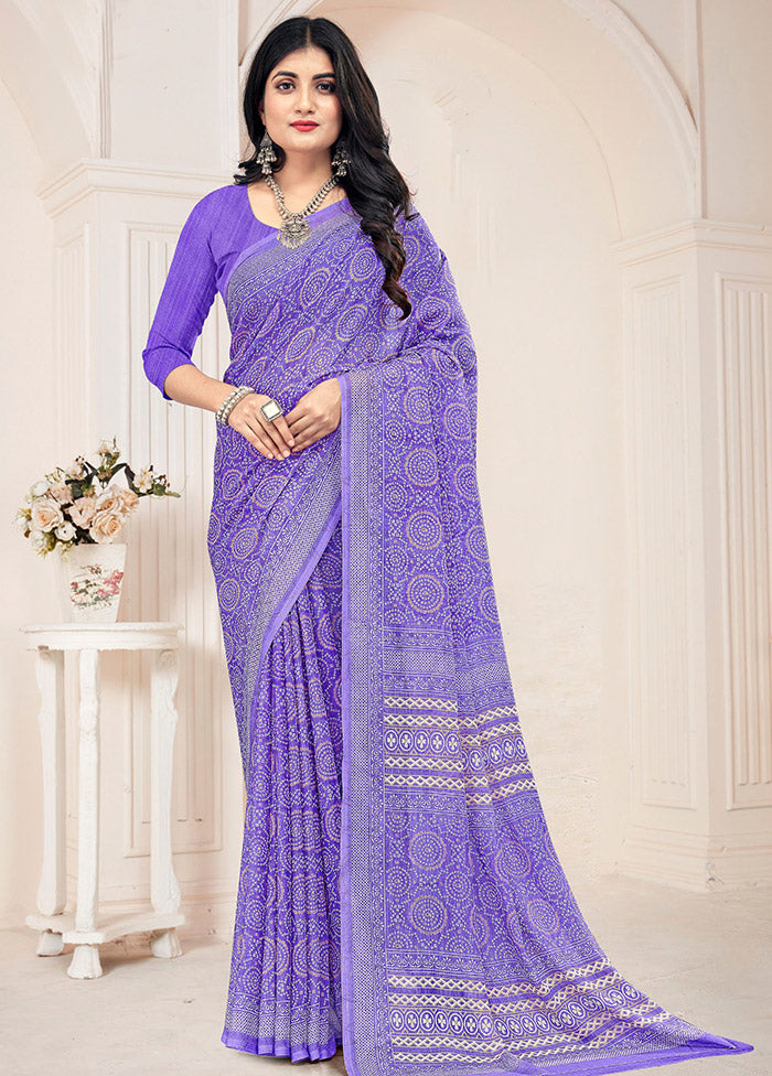 Blue Chiffon Silk Saree With Blouse Piece - Indian Silk House Agencies