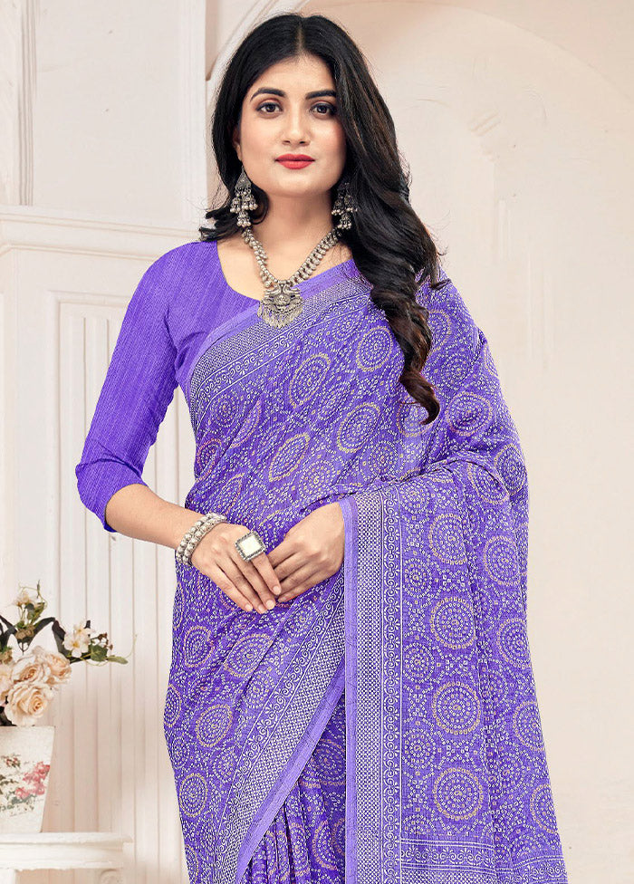 Blue Chiffon Silk Saree With Blouse Piece - Indian Silk House Agencies