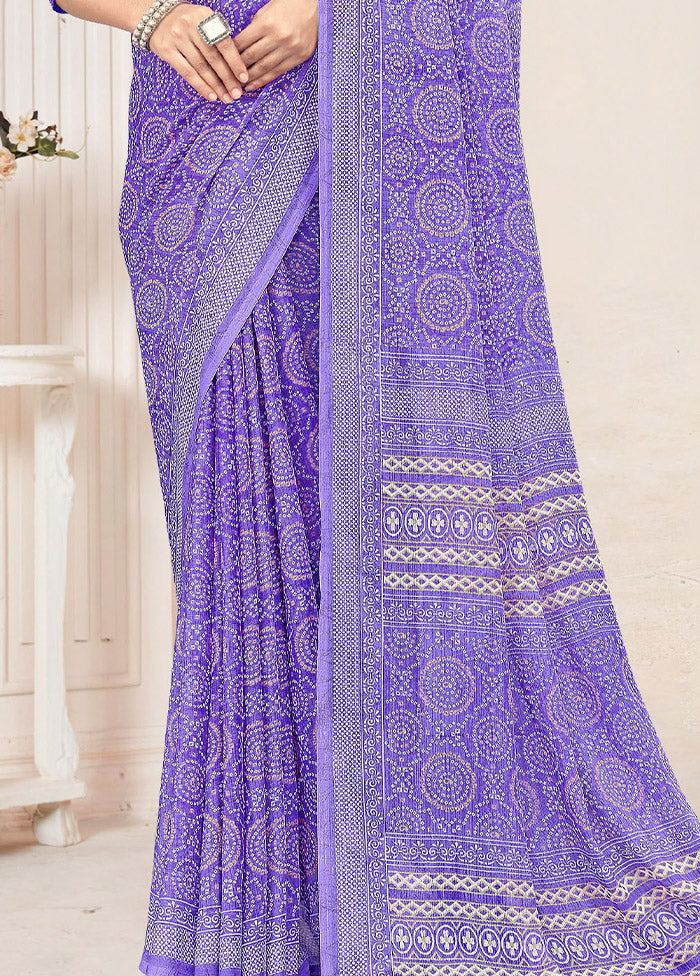 Blue Chiffon Silk Saree With Blouse Piece - Indian Silk House Agencies