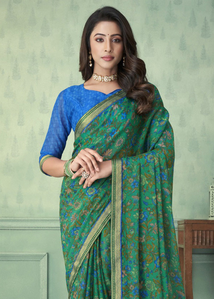 Green Chiffon Silk Saree With Blouse Piece - Indian Silk House Agencies