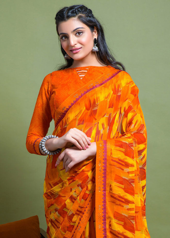 Orange Chiffon Silk Saree With Blouse Piece - Indian Silk House Agencies