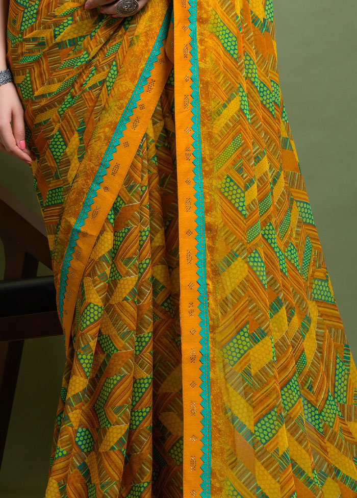 Gold Chiffon Silk Saree With Blouse Piece - Indian Silk House Agencies