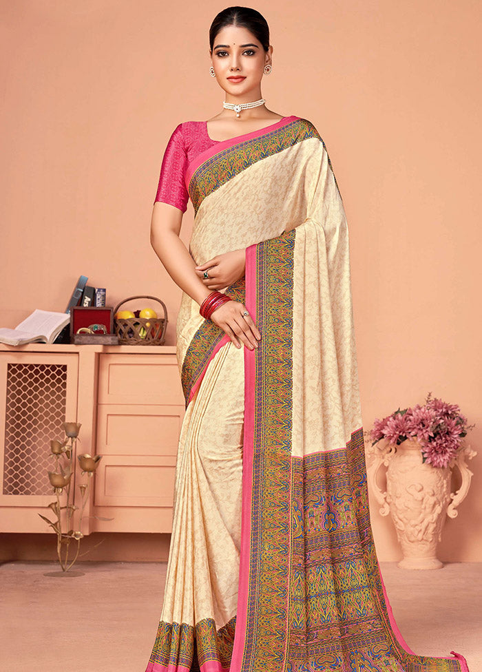 Beige Dupion Silk Saree With Blouse Piece - Indian Silk House Agencies