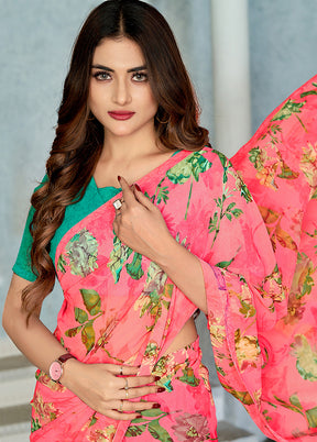 Pink Georgette Saree With Blouse Piece - Indian Silk House Agencies