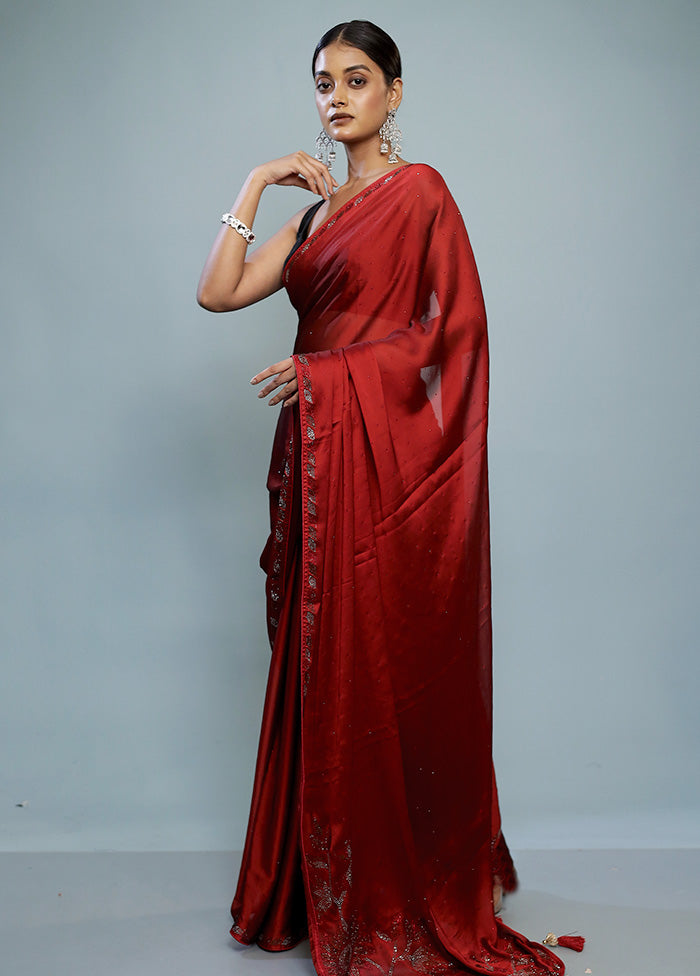 Maroon Chiffon Silk Saree With Blouse Piece - Indian Silk House Agencies