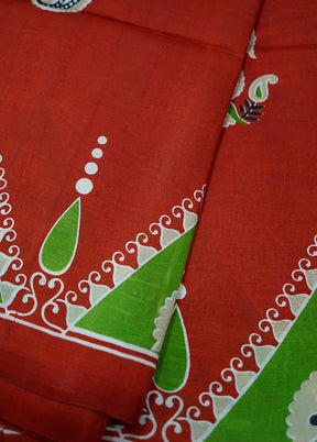 Red Printed Pure Silk Saree With Blouse Piece - Indian Silk House Agencies