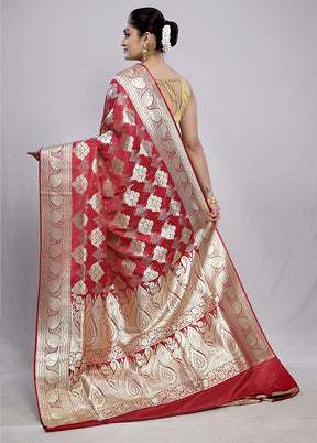 Maroon Banarasi Silk Saree With Blouse Piece - Indian Silk House Agencies