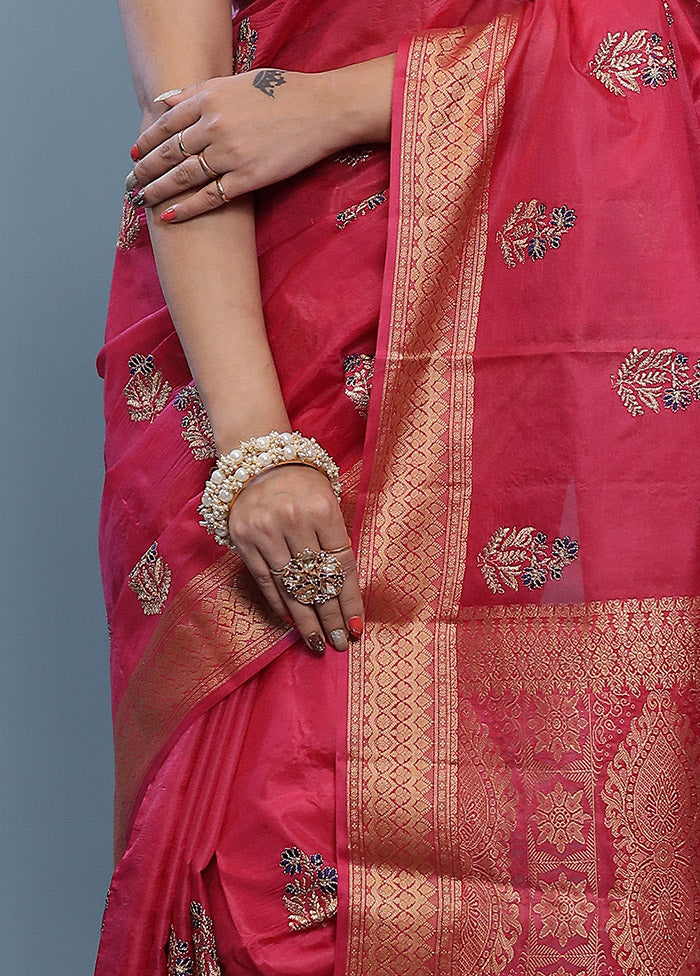 Pink Dupion Silk Saree With Blouse Piece - Indian Silk House Agencies