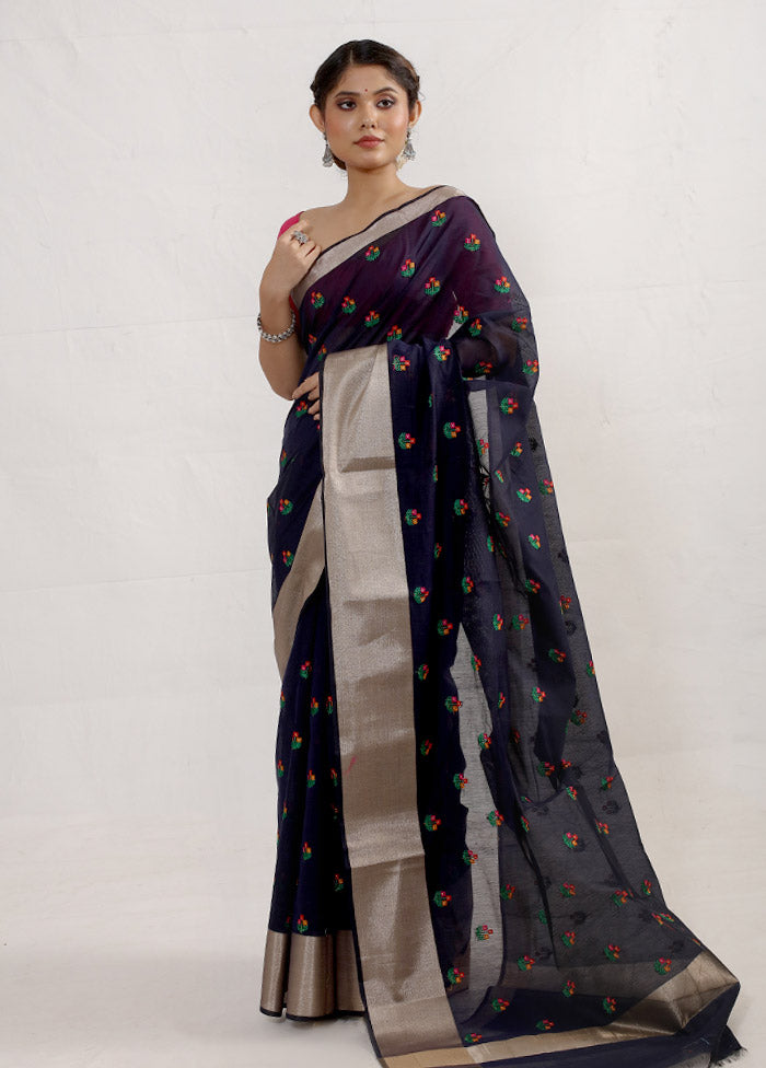 Blue Cotton Saree With Blouse Piece - Indian Silk House Agencies