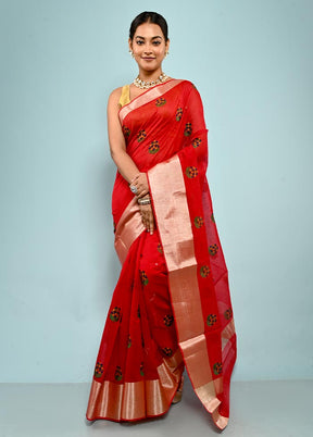 Red Cotton Saree With Blouse Piece - Indian Silk House Agencies