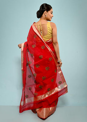 Red Cotton Saree With Blouse Piece - Indian Silk House Agencies