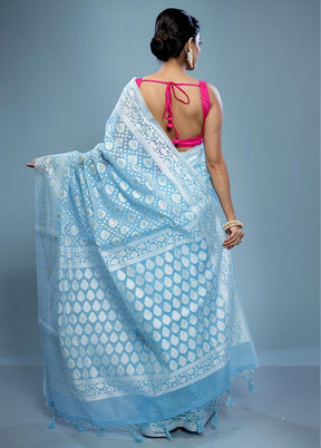 Blue Kora Silk Saree With Blouse Piece - Indian Silk House Agencies