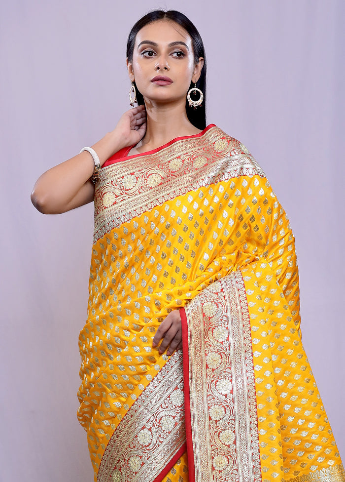 Yellow Banarasi Silk Saree With Blouse Piece - Indian Silk House Agencies