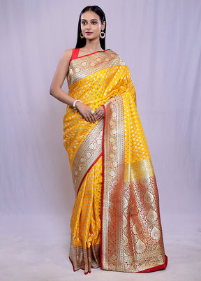 Yellow Banarasi Silk Saree With Blouse Piece - Indian Silk House Agencies